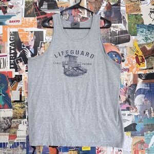 Y2K Speedo Lifeguard Coast Patrol Tank Top Gray Graphic‎ T Shirt Men's M
